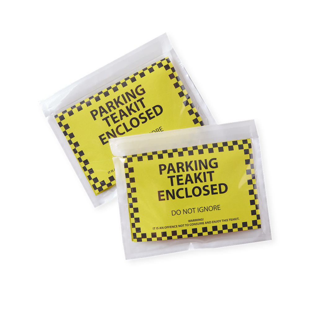 Two novelty Parking Teakits – prank gift packs containing a free Smugglers Brew tea and treat.