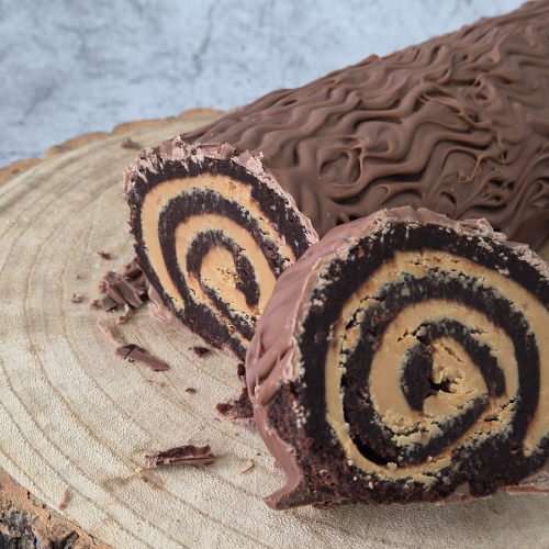 Festive Biscoff Brownie Yule Log