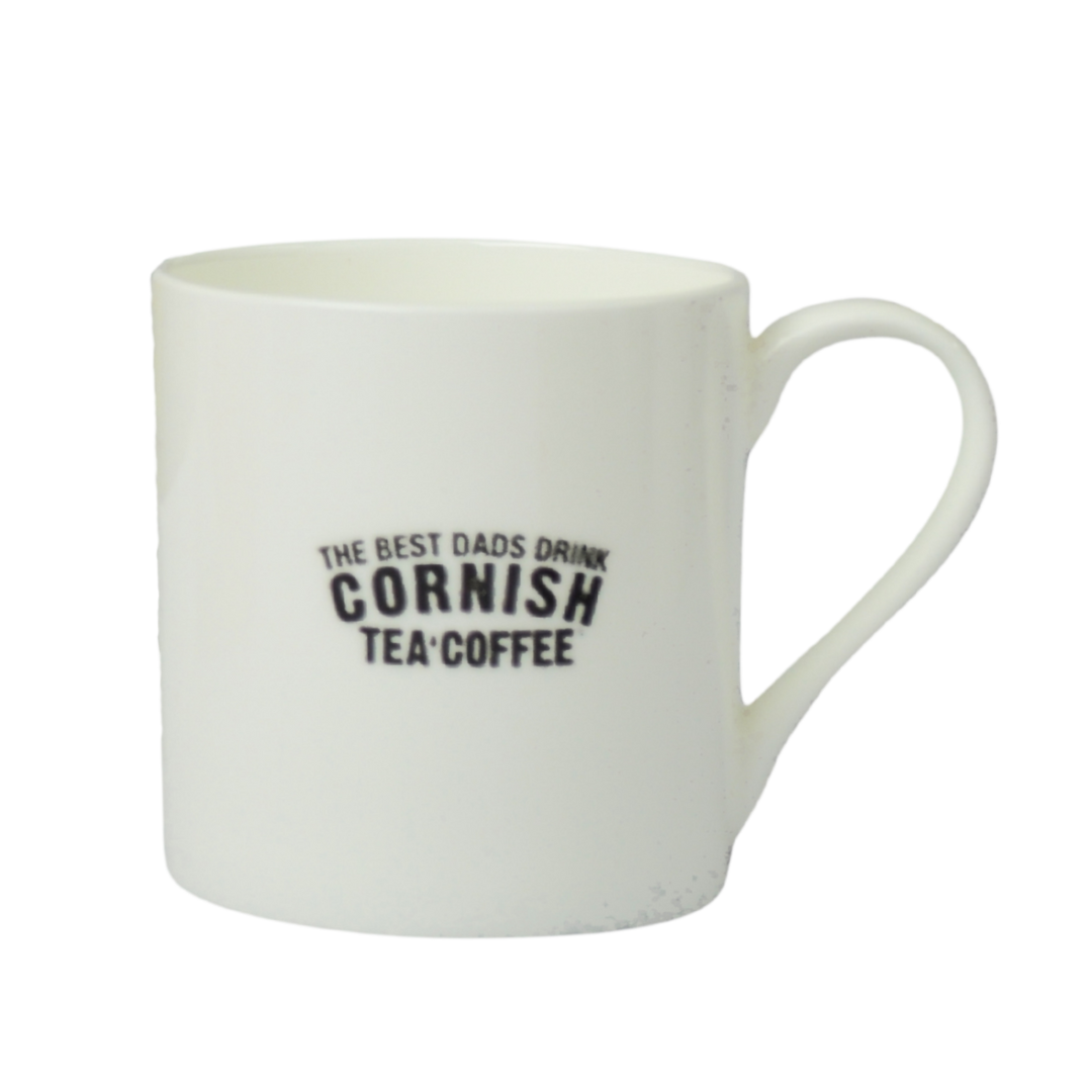 White bone china mug with the slogan “All the Best Dads Drink Cornish Tea & Coffee” – perfect gift for Dad.