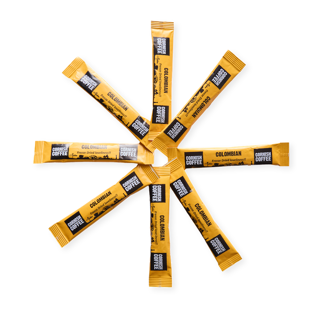 Box of Cornish Coffee Instant Sticks – approx. 200 single-serve sachets ideal for hampers, hotels or daily convenience.