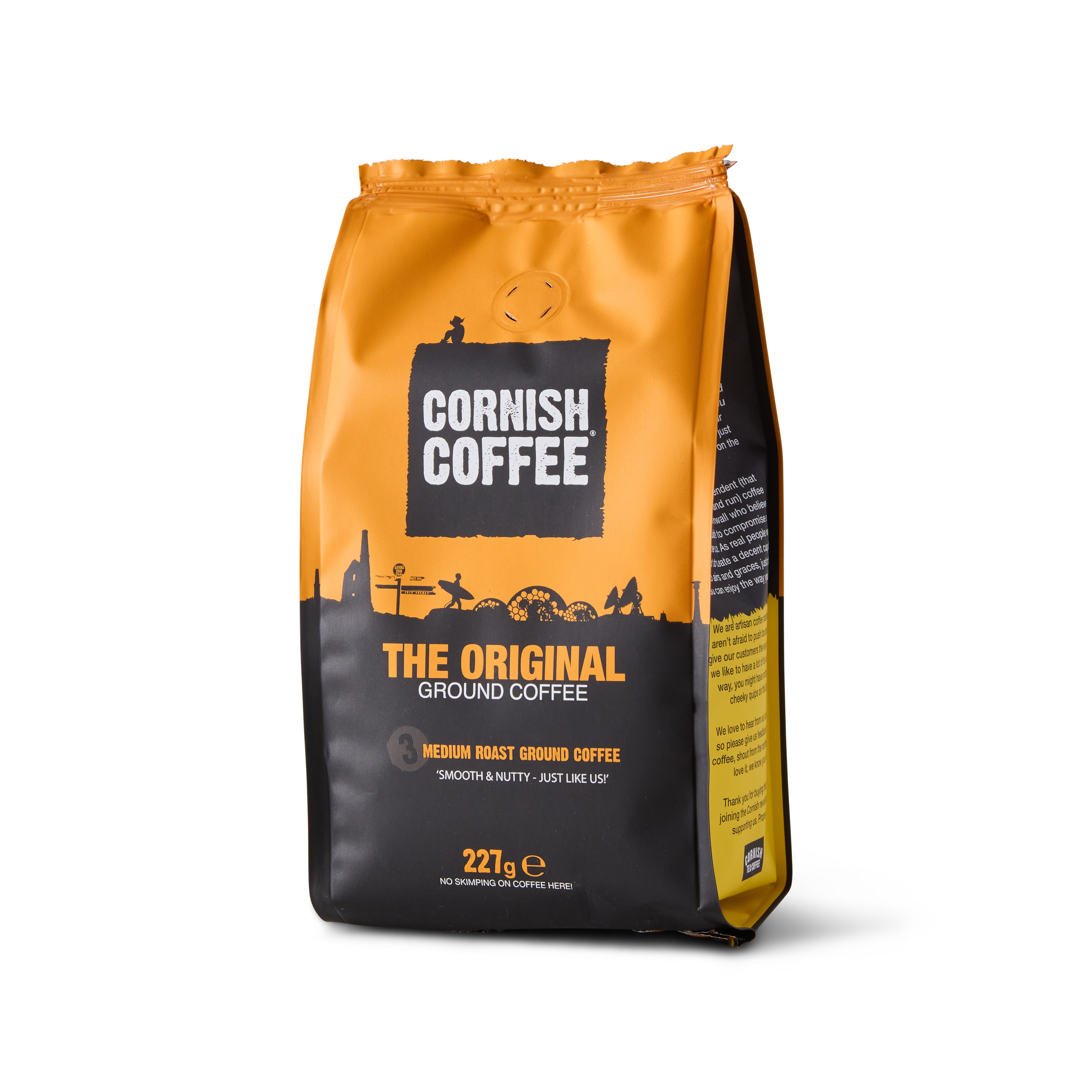 Bag of The Original Ground Coffee - 227g blend with smooth flavour, honey and vanilla notes, roasted in Cornwall.