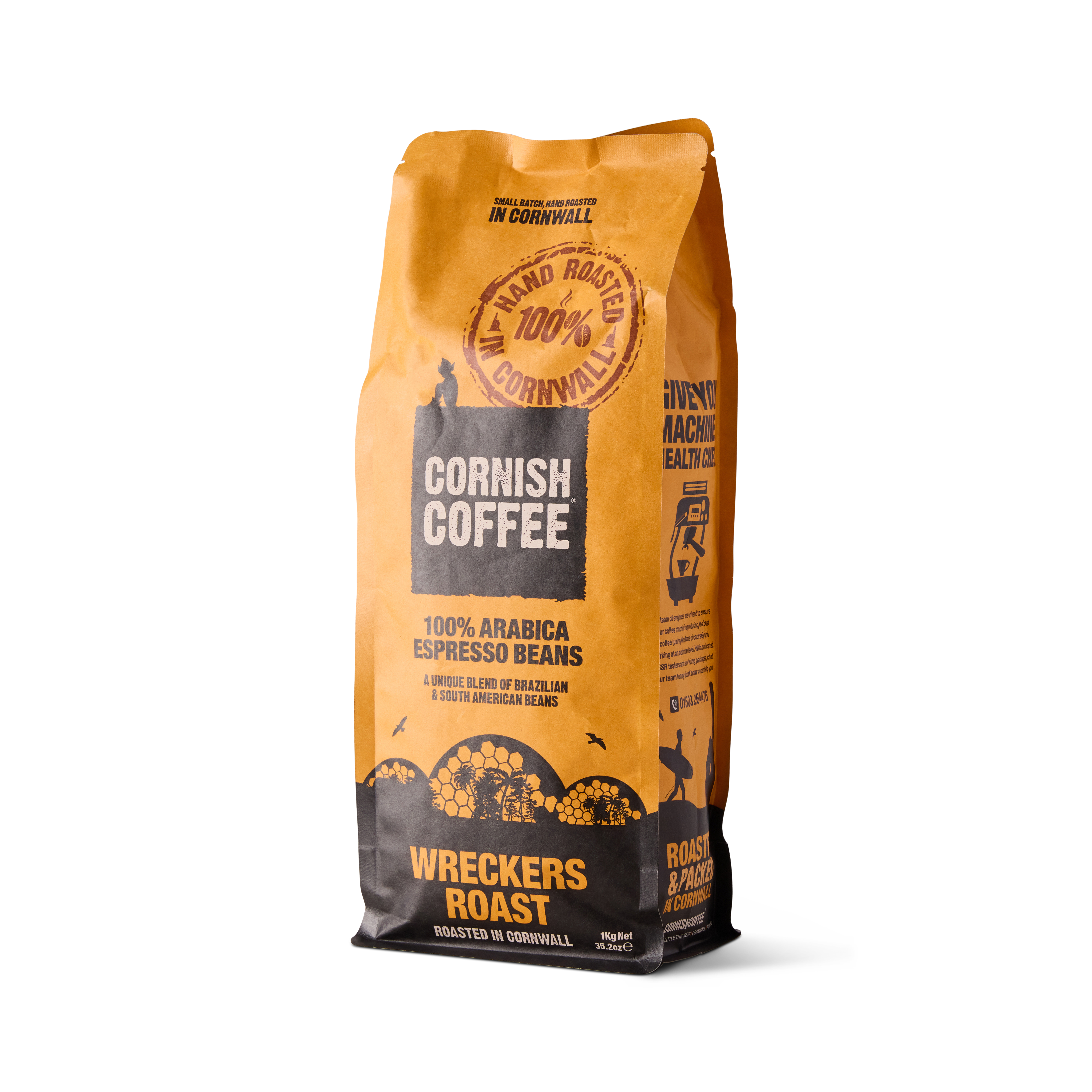 1kg bag of Wreckers Roast Coffee Beans – full-bodied medium roast with chocolate and caramel notes, hand-roasted in Cornwall.