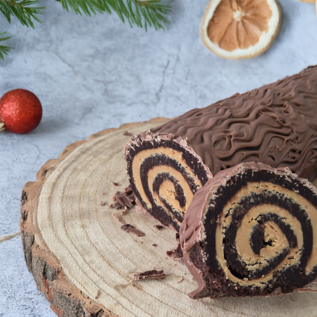Festive Biscoff Brownie Yule Log