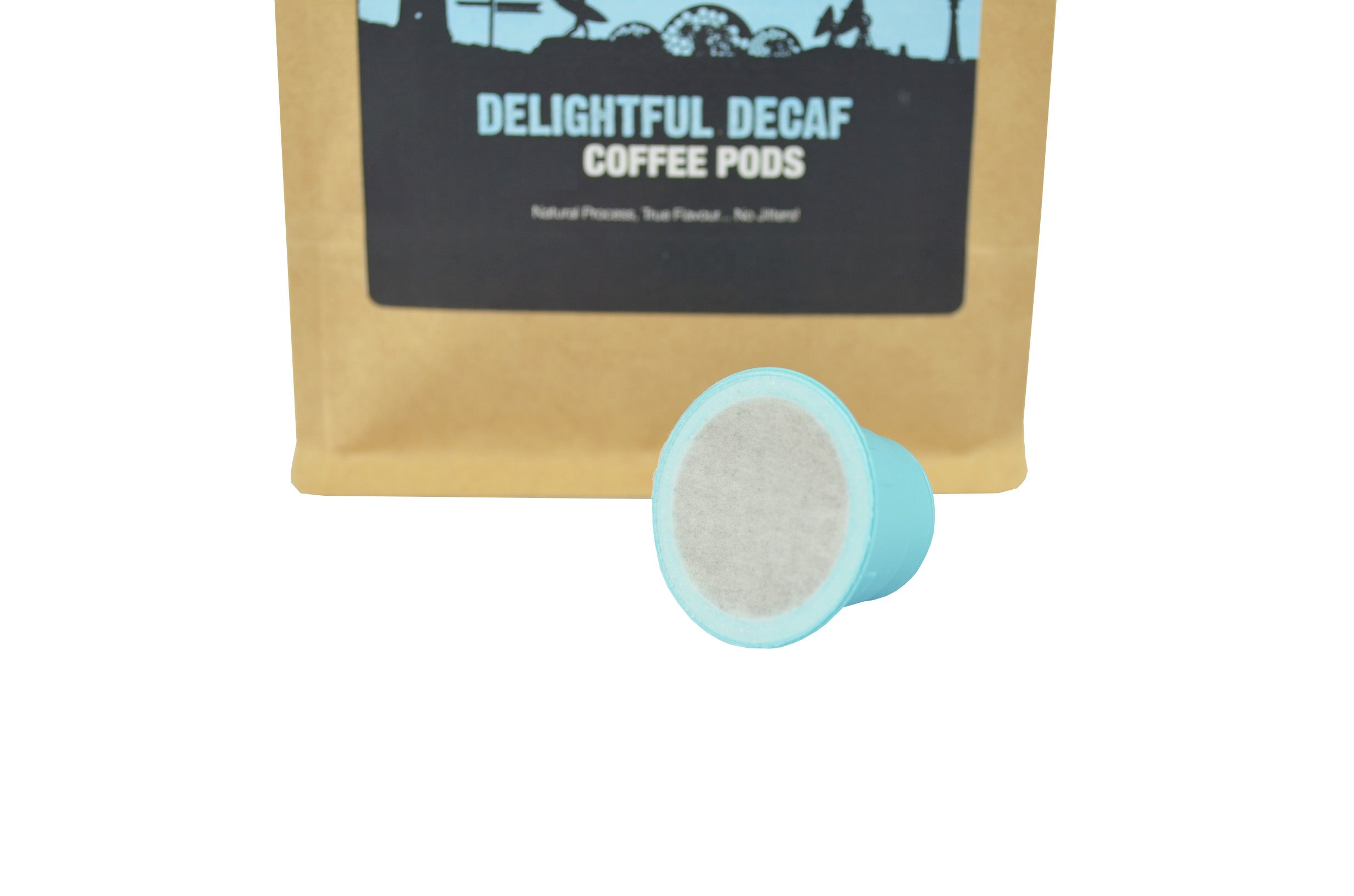 Bag of Delightful Decaf Cornish Coffee Pods - 30 Nespresso-compatible compostable capsules with smooth, mellow flavour.