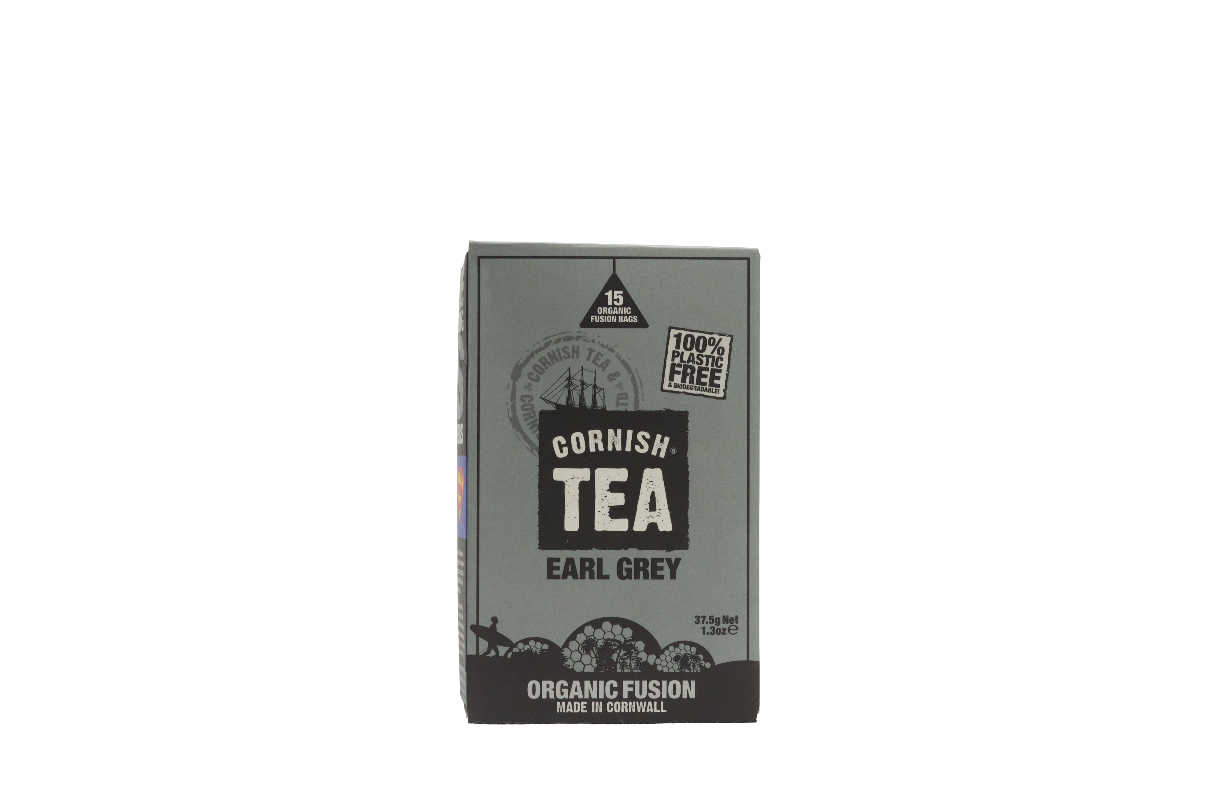 Box of 15 Earl Grey fusion tea bags with African black tea and a subtle hint of rose petals, aromatic and caffeine-rich.