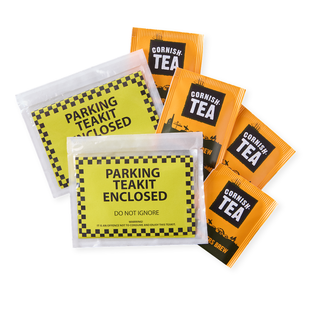 Two novelty Parking Teakits – prank gift packs containing a free Smugglers Brew tea and treat.