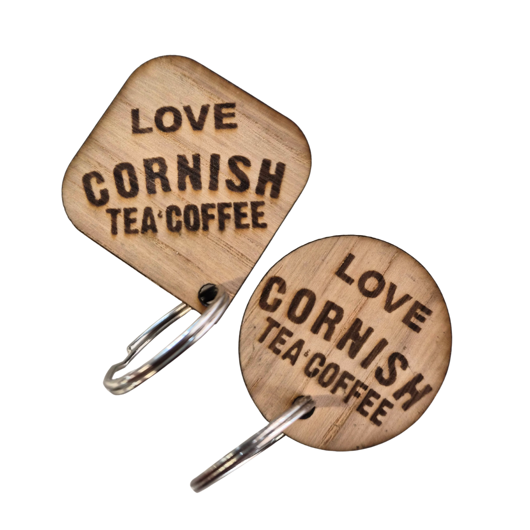 Cornish Tea & Coffee Wooden Keyring - Assorted Designs