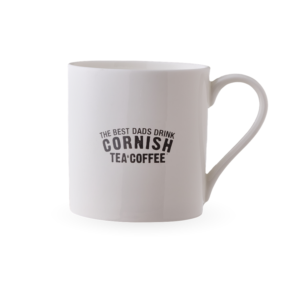 White bone china mug with the slogan “All the Best Dads Drink Cornish Tea & Coffee” – perfect gift for Dad.