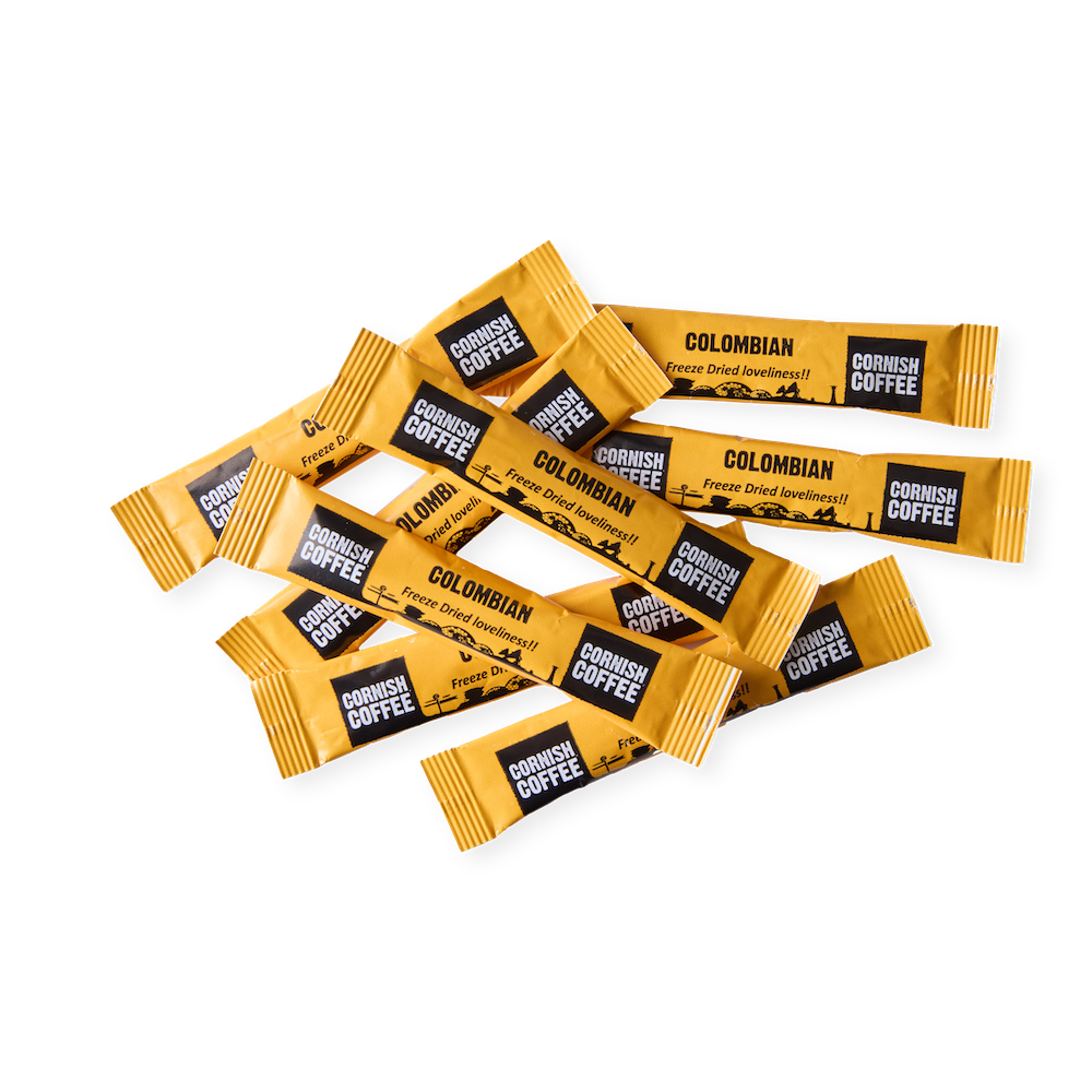 Box of Cornish Coffee Instant Sticks – approx. 200 single-serve sachets ideal for hampers, hotels or daily convenience.