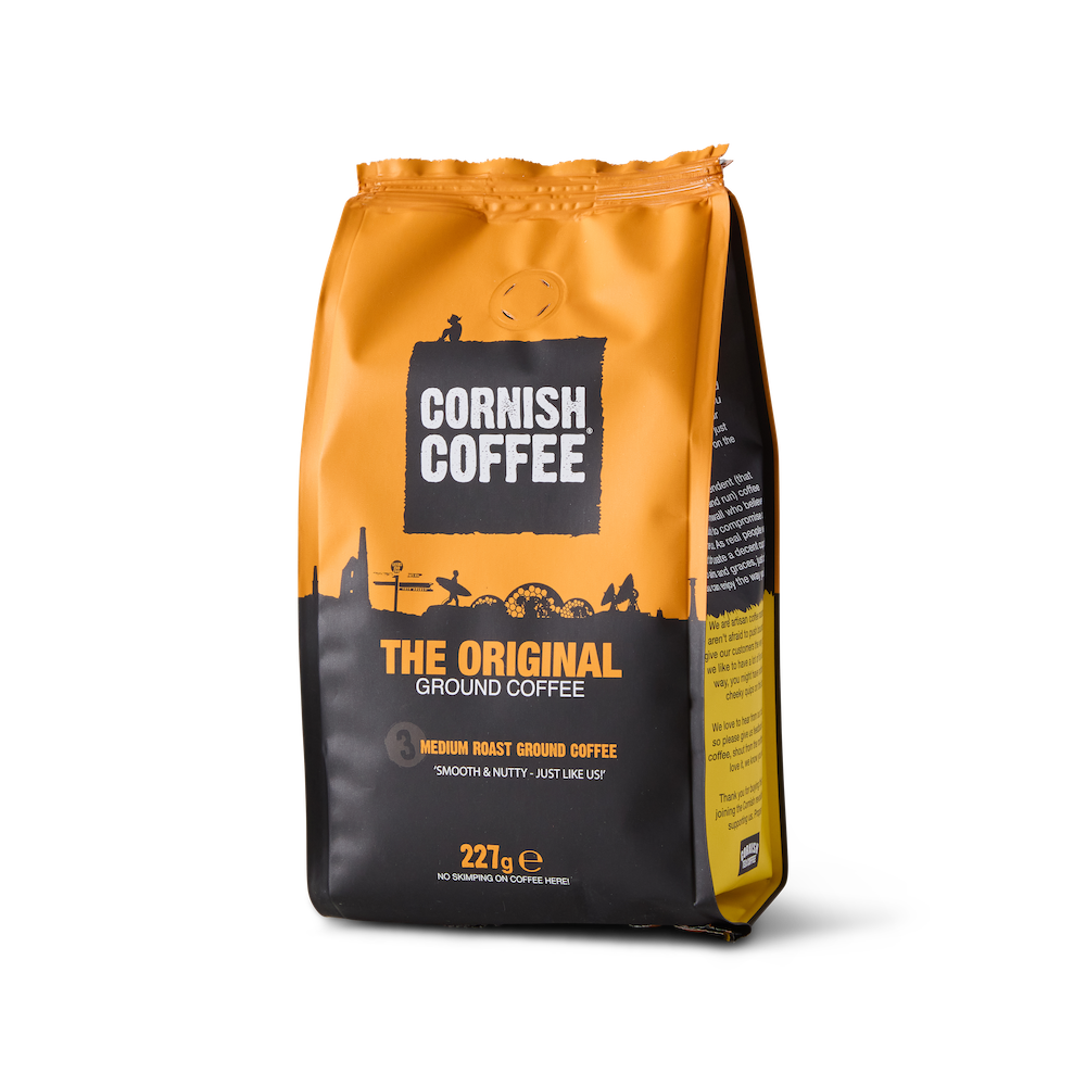 Bag of The Original Ground Coffee - 227g blend with smooth flavour, honey and vanilla notes, roasted in Cornwall.