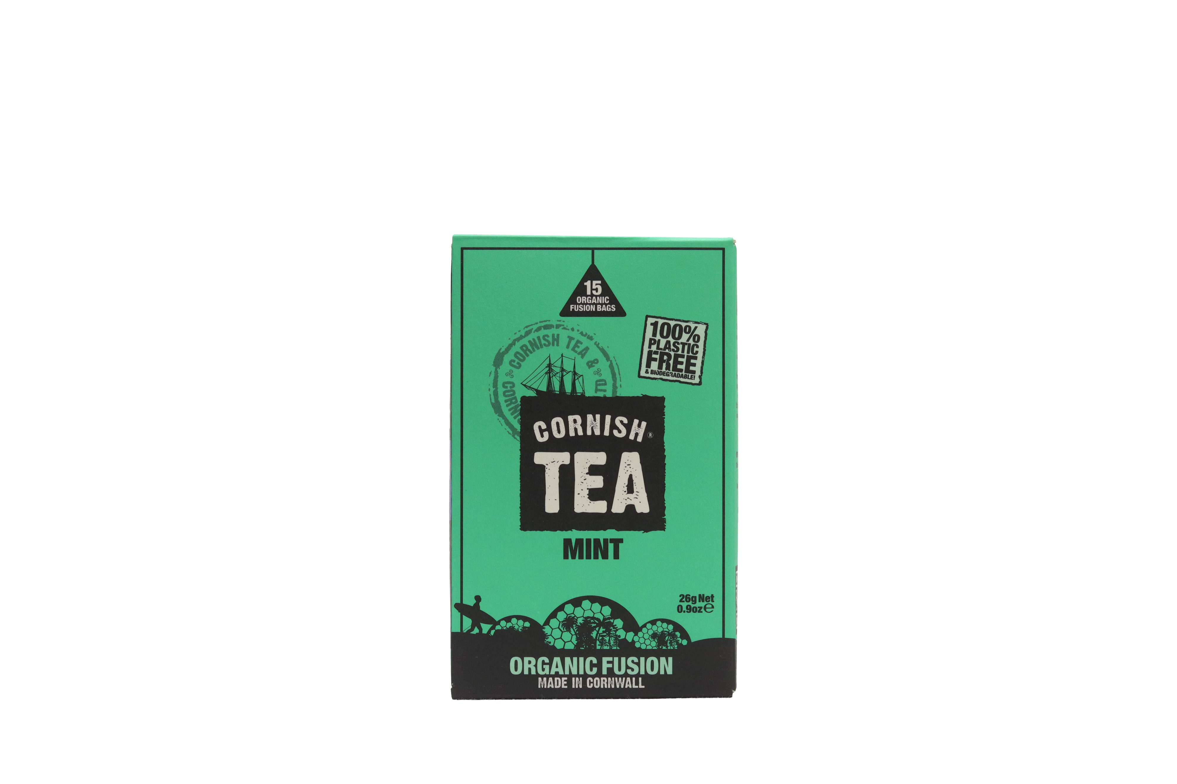 Box of 15 organic peppermint fusion tea bags, naturally caffeine-free with a cool, refreshing flavour and smooth finish.